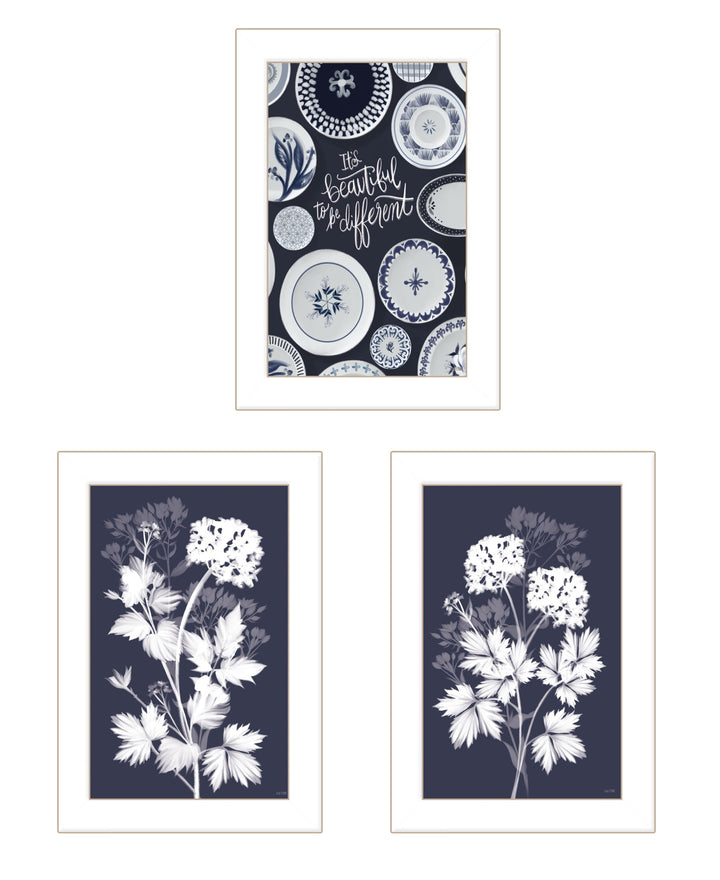 Set Of Three Its Beautiful to Be Different White Framed Print Wall Art