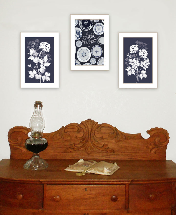 Set Of Three Its Beautiful to Be Different White Framed Print Wall Art