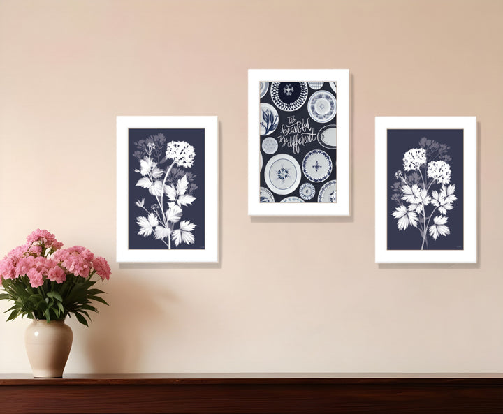 Set Of Three Its Beautiful to Be Different White Framed Print Wall Art