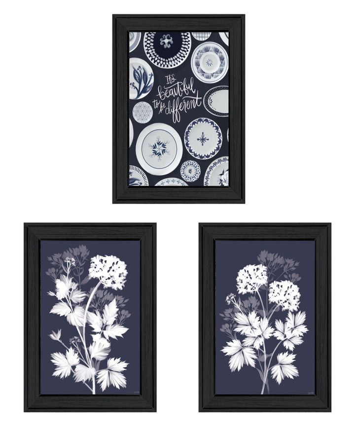 Set Of Three Its Beautiful to Be Different Black Framed Print Wall Art