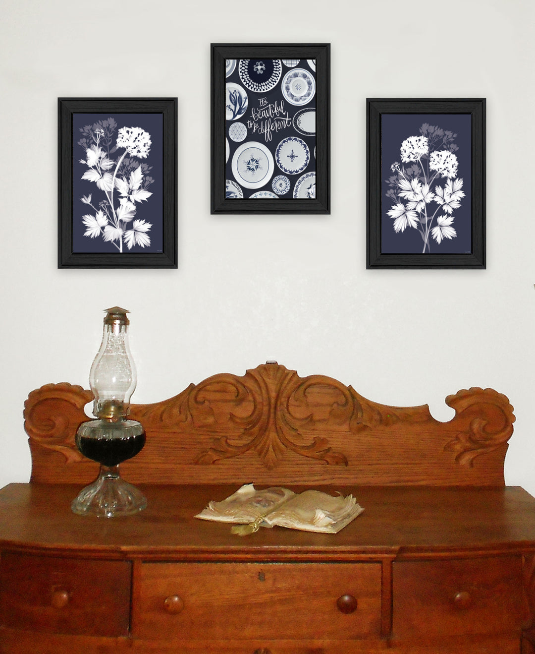 Set Of Three Its Beautiful to Be Different Black Framed Print Wall Art