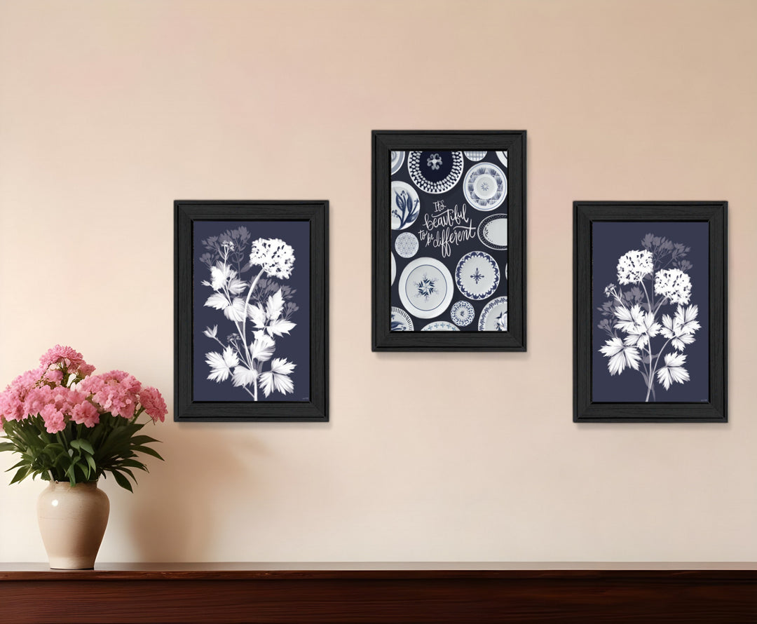 Set Of Three Its Beautiful to Be Different Black Framed Print Wall Art