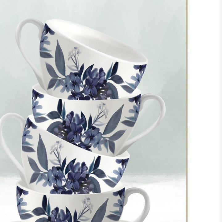 Set Of Two Tea Towers with Flowers Blue White Framed Print Kitchen Wall Art