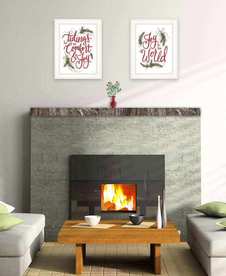 Set Of Two Good Tidings and Joy White Framed Print Wall Art