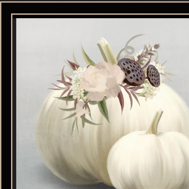 Set Of Two BOHO Pumpkins and Flowers 1 Black Framed Print Wall Art