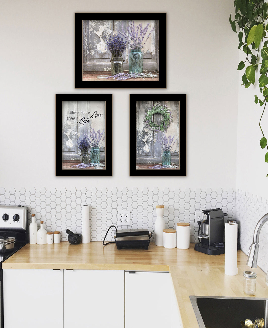 Set Of Three Abundance of Beauty Black Framed Print Wall Art