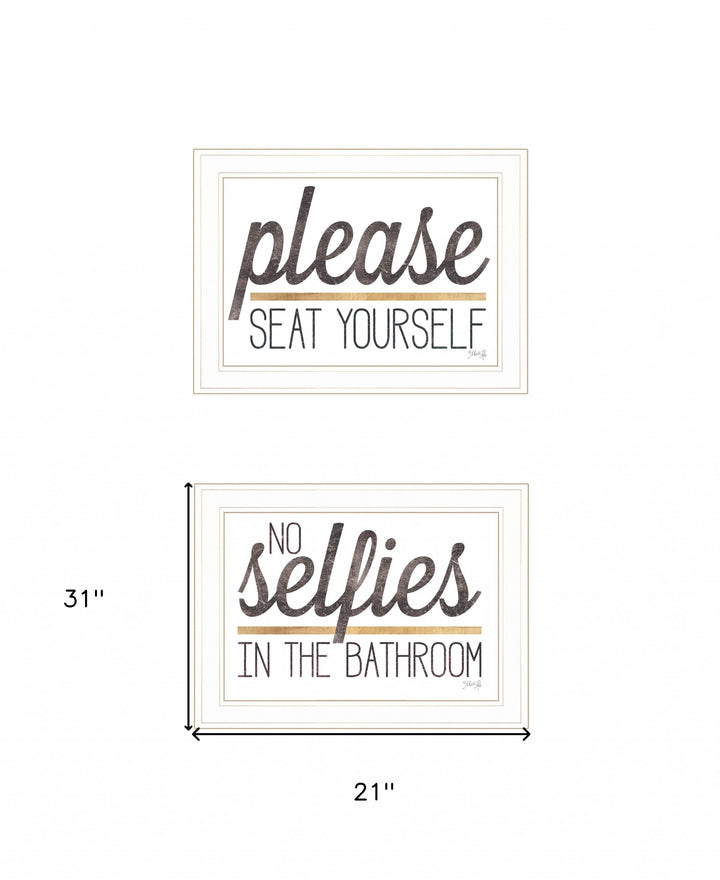 Set Of Two No Selfies When Seated 1 White Framed Print Bathroom Wall Art