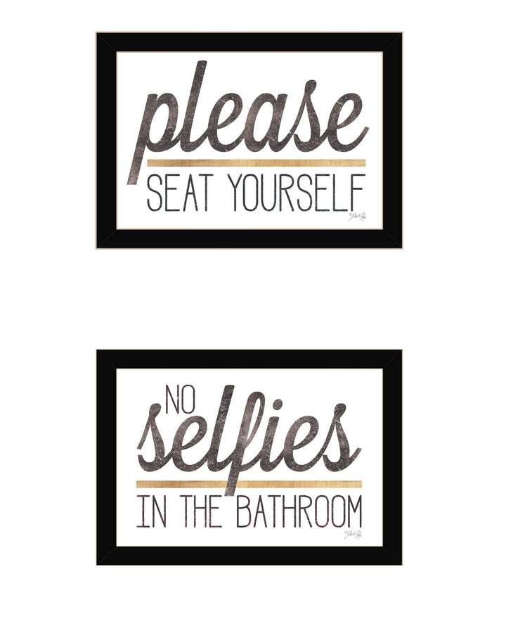 Set Of Two No Selfies When Seated 1 White Framed Print Bathroom Wall Art