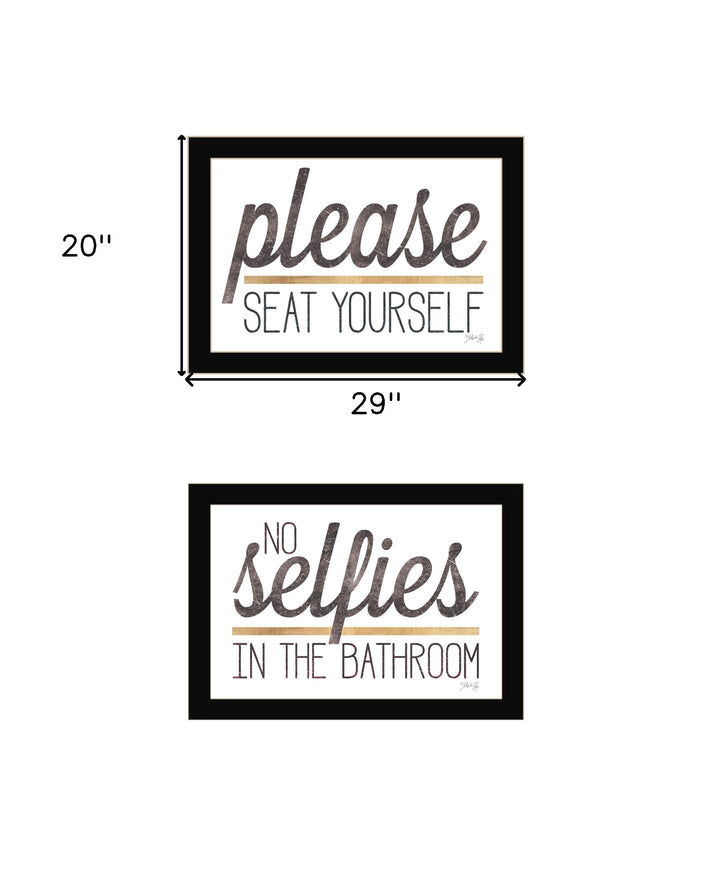 Set Of Two No Selfies When Seated 1 White Framed Print Bathroom Wall Art