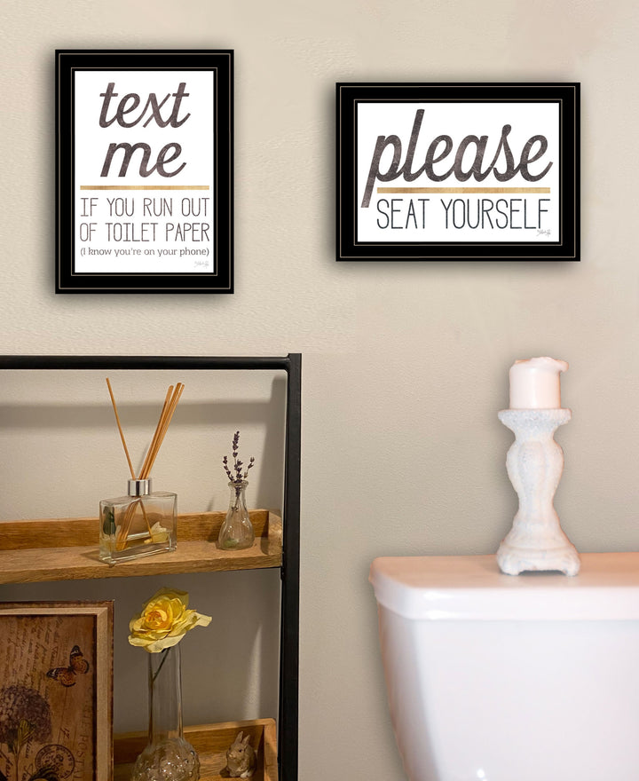 Set Of Two Text Me If You Run Out of Toilet Paper While Seated Black Framed Print Wall Art