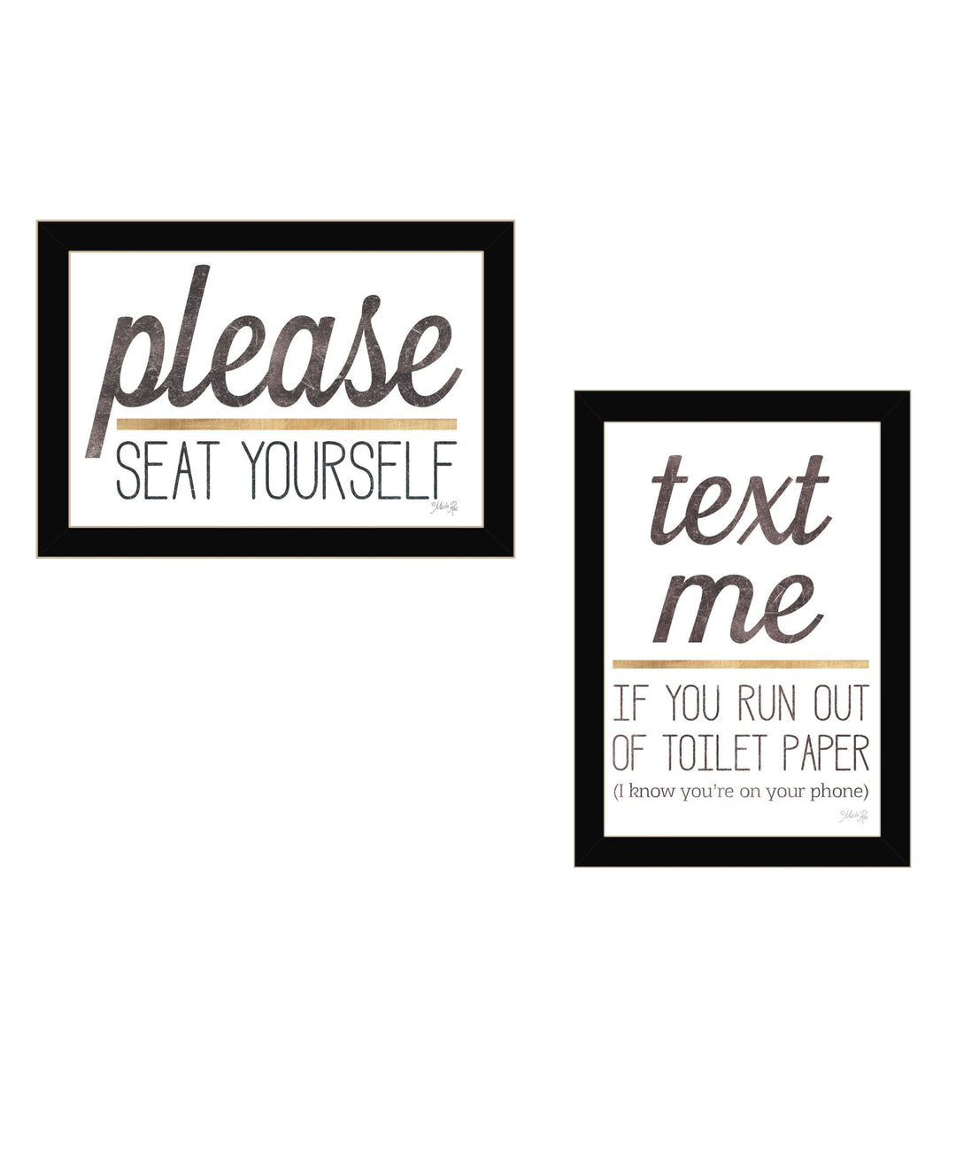 Set Of Two Text Me If You Run Out of Toilet Paper While Seated 1 White Framed Print Wall Art