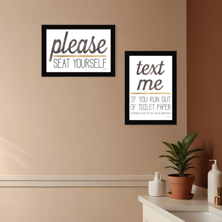 Set Of Two Text Me If You Run Out of Toilet Paper While Seated 1 White Framed Print Wall Art