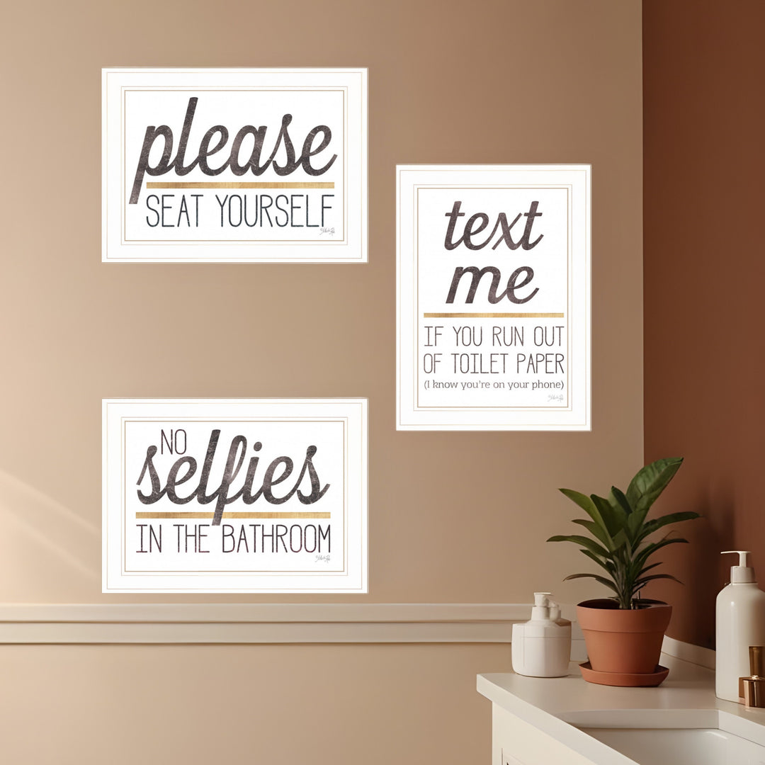 Set Of Three Toilet Humor 1 White Framed Print Wall Art