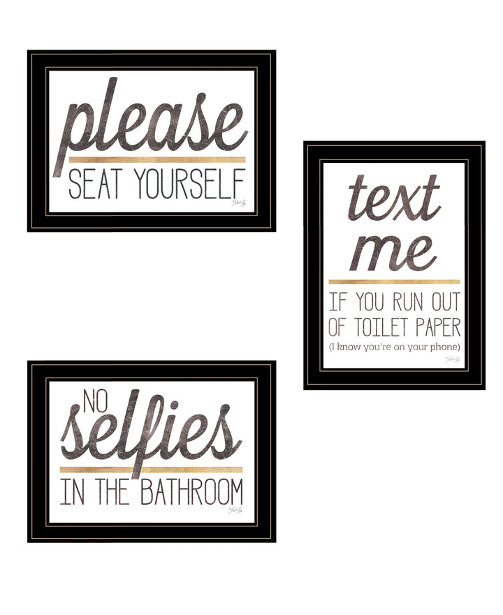 Set Of Three Toilet Humor 3 Black Framed Print Wall Art