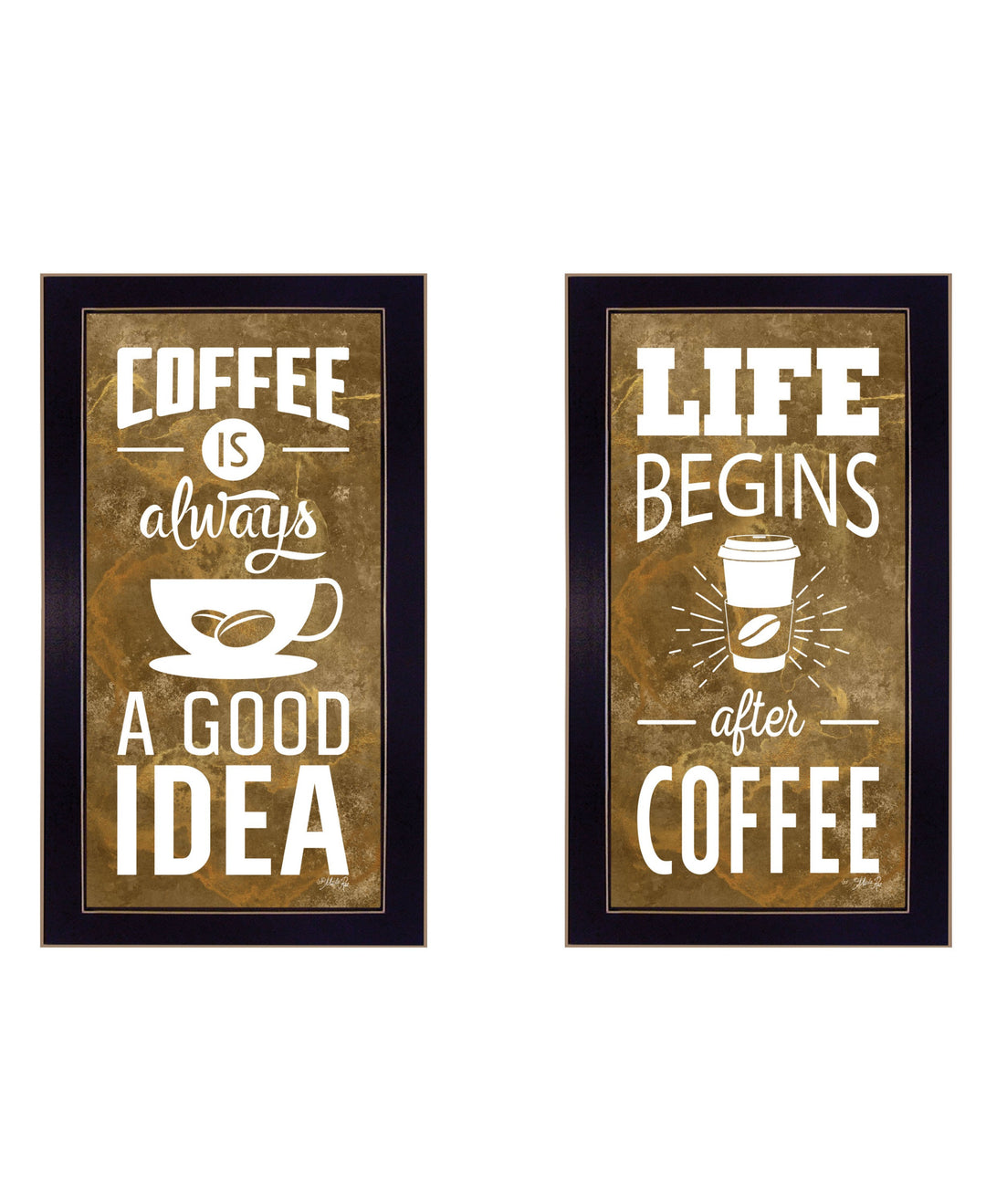 Set Of Two Life Begins and Ends With Coffee White Framed Print Wall Art