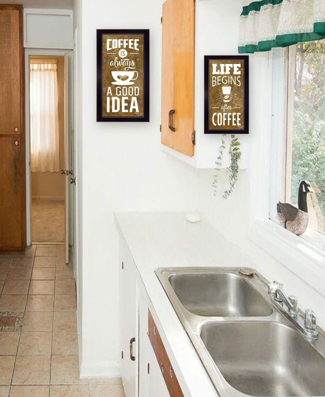 Set Of Two Life Begins and Ends With Coffee White Framed Print Wall Art