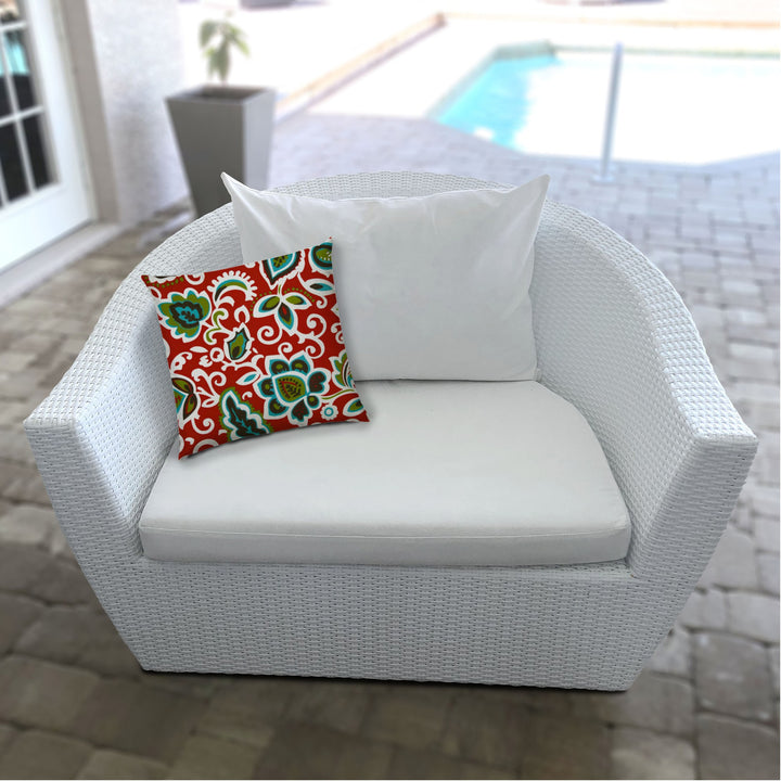 14" X 20" Read And Green Blown Seam Floral Lumbar Indoor Outdoor Pillow