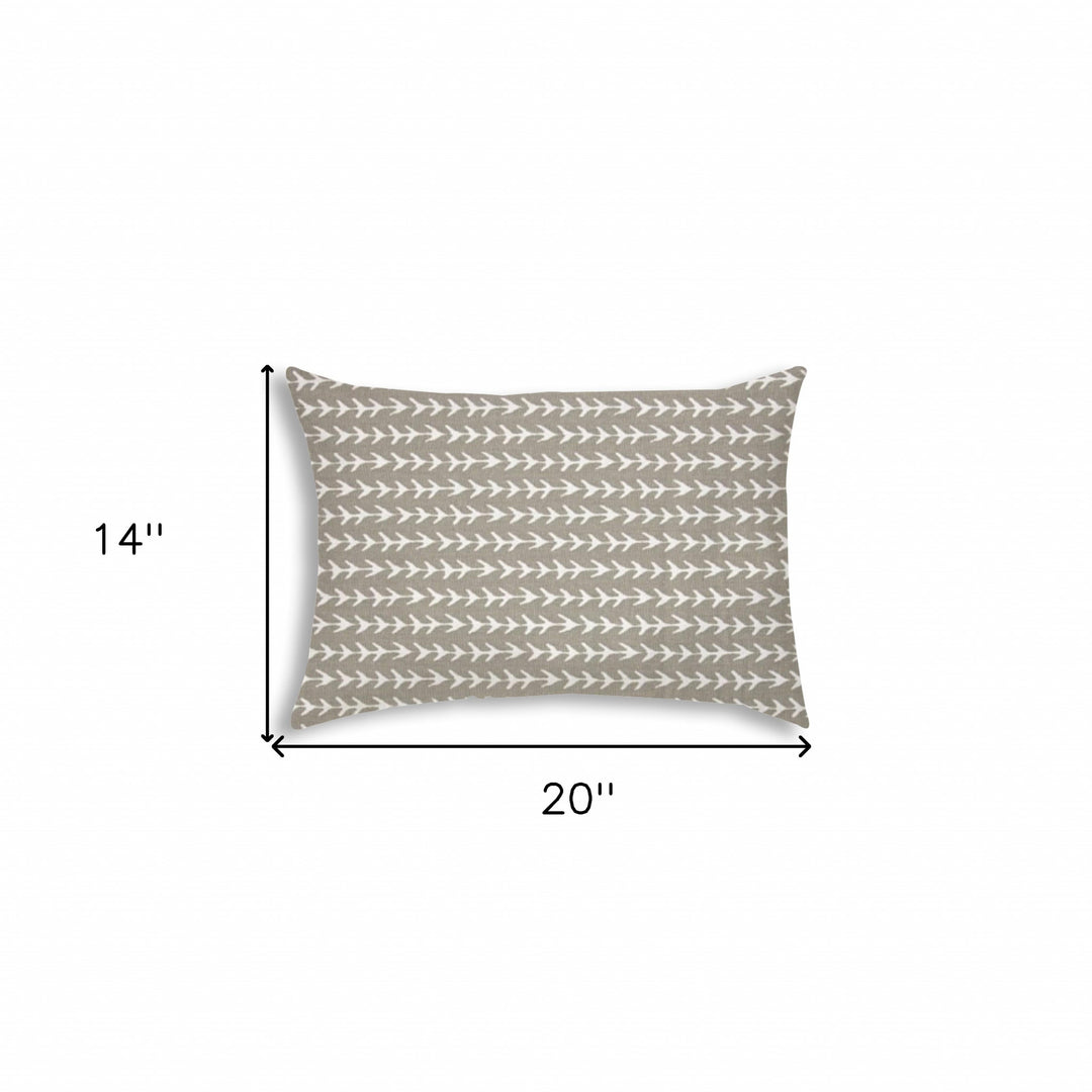 14" X 20" Taupe And White Blown Seam Geometric Lumbar Indoor Outdoor Pillow