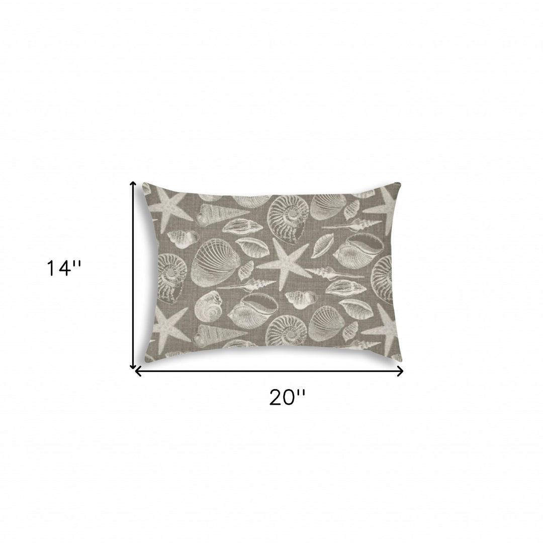 14" X 20" Cream And Gray Seashells Blown Seam Nautical Lumbar Indoor Outdoor Pillow