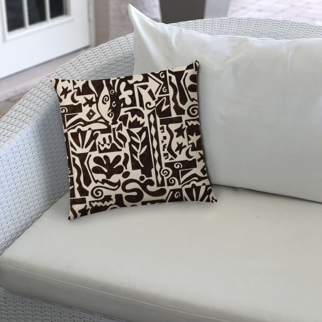 20" X 14" Black and Off White Abstract Indoor Outdoor Throw Pillow With No Decorative Addition