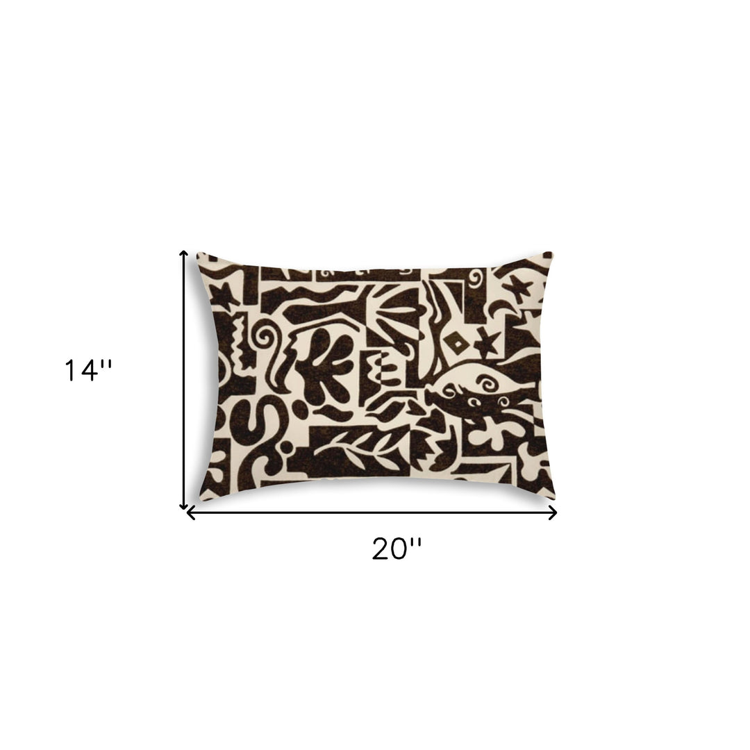 20" X 14" Black and Off White Abstract Indoor Outdoor Throw Pillow With No Decorative Addition