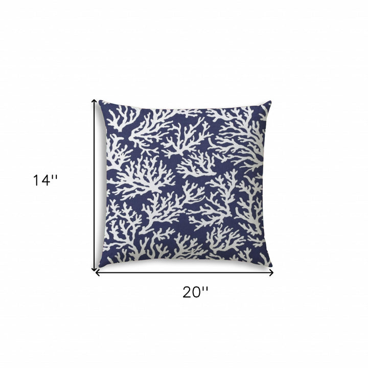 14" X 20" Deep White Corals Blown Seam Coastal Lumbar Indoor Outdoor Pillow