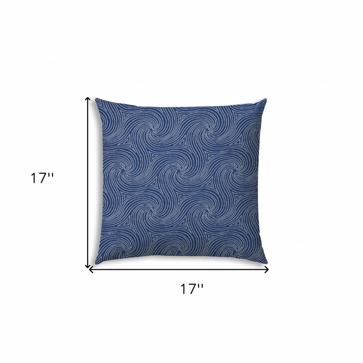 17" X 17" Blue And White Blown Seam Swirl Lumbar Indoor Outdoor Pillow