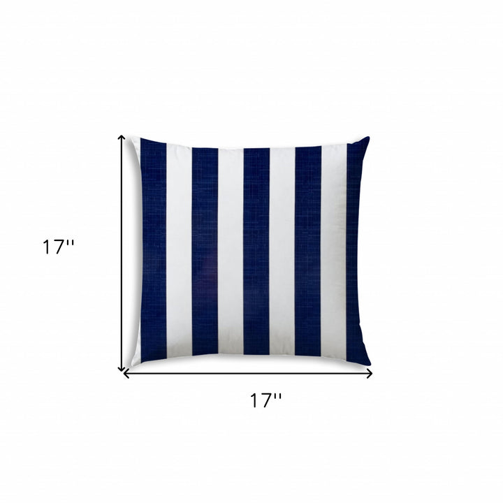 17" X 17" Navy Blue And White Blown Seam Striped Lumbar Indoor Outdoor Pillow