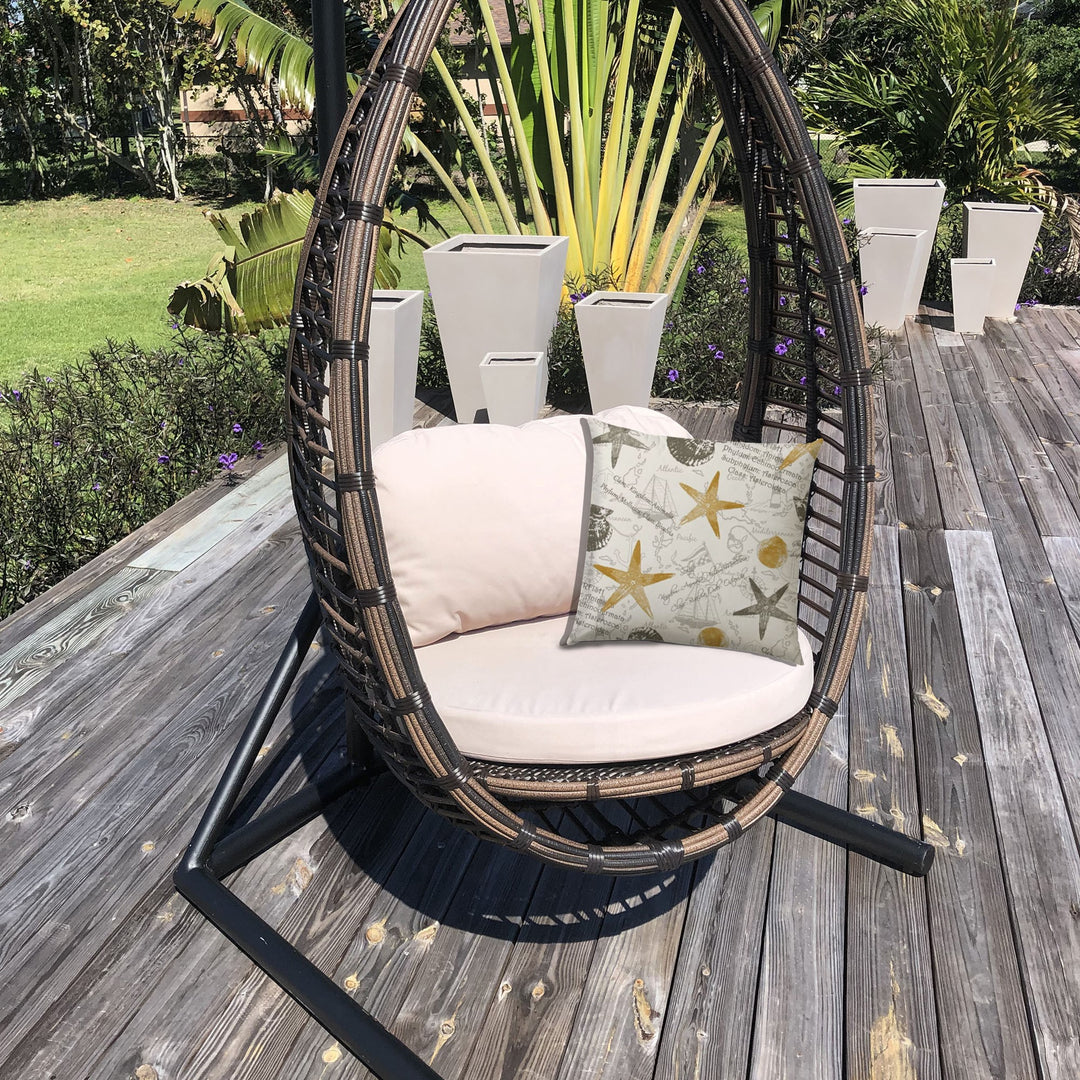 17" Beige and Gold Starfish Coastal Indoor Outdoor Throw Pillow