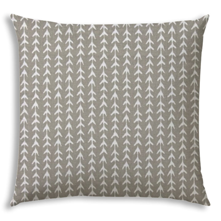 17" X 17" Taupe And White Blown Seam Geometric Lumbar Indoor Outdoor Pillow