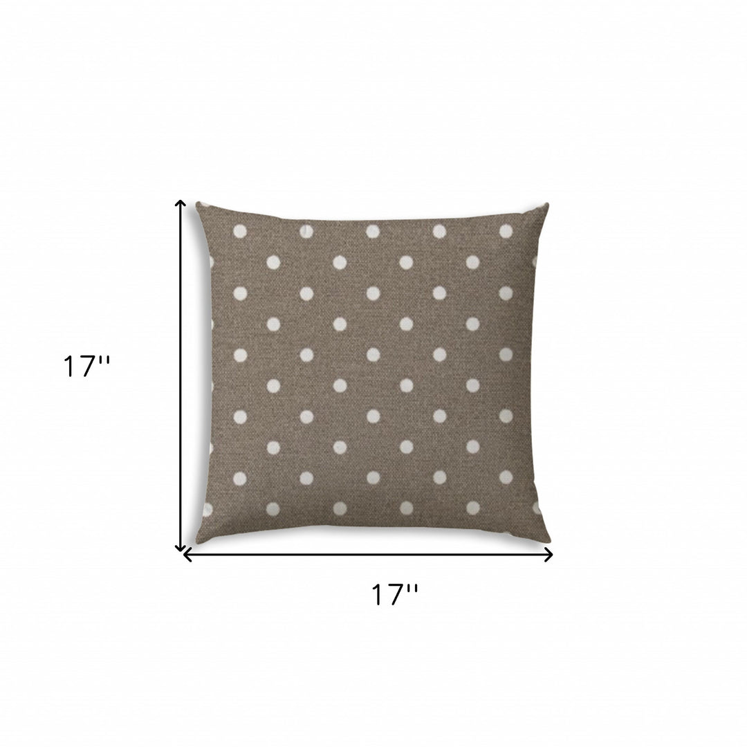 17" Taupe and White Polka Dots Indoor Outdoor Throw Pillow