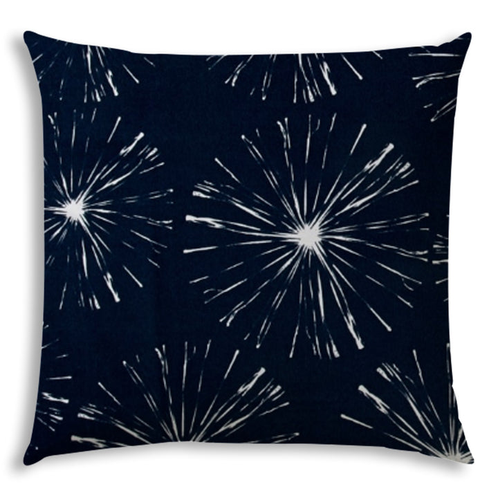 17" X 17" Navy Blue And White Blown Seam Floral Lumbar Indoor Outdoor Pillow