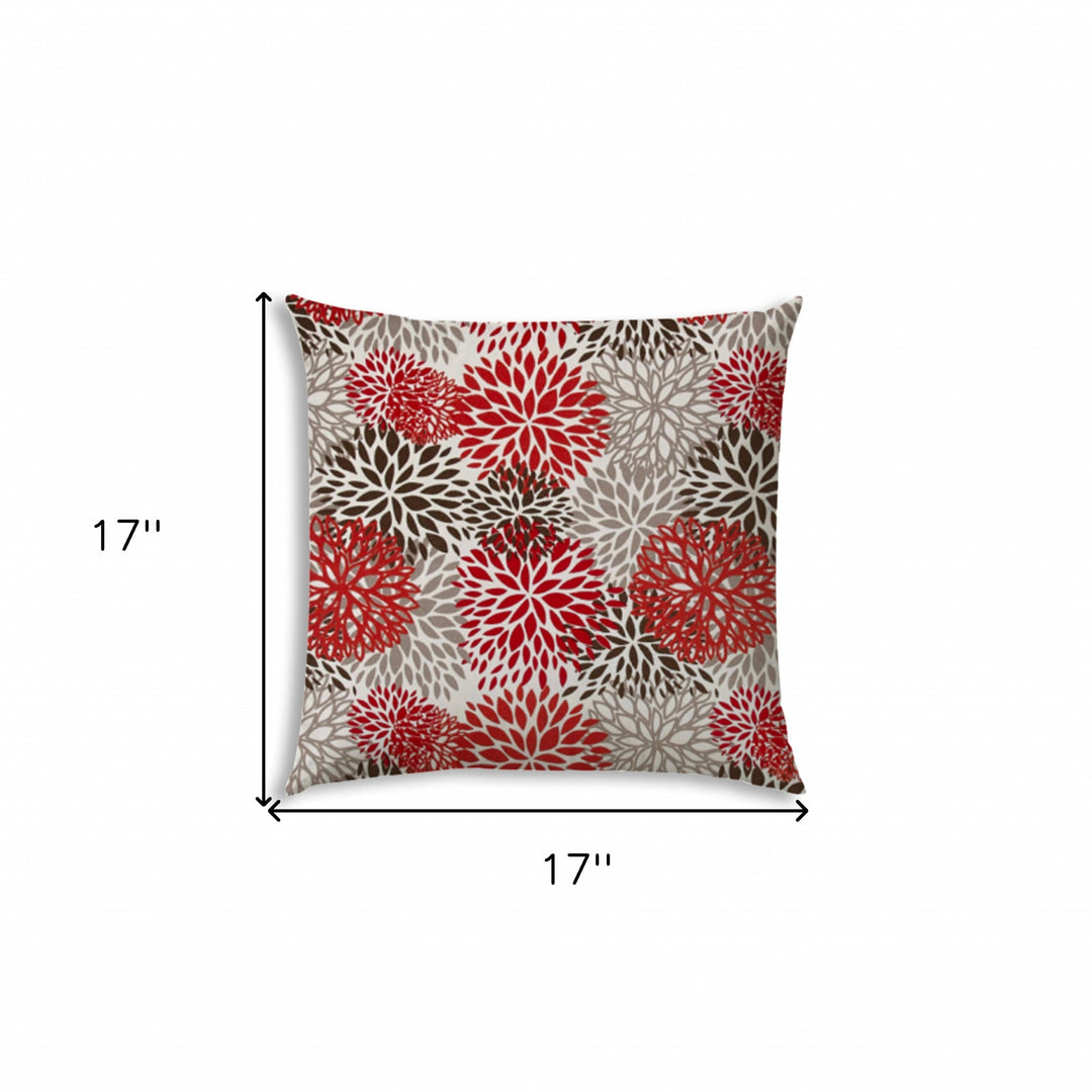 17" X 17" Red And White Blown Seam Floral Lumbar Indoor Outdoor Pillow