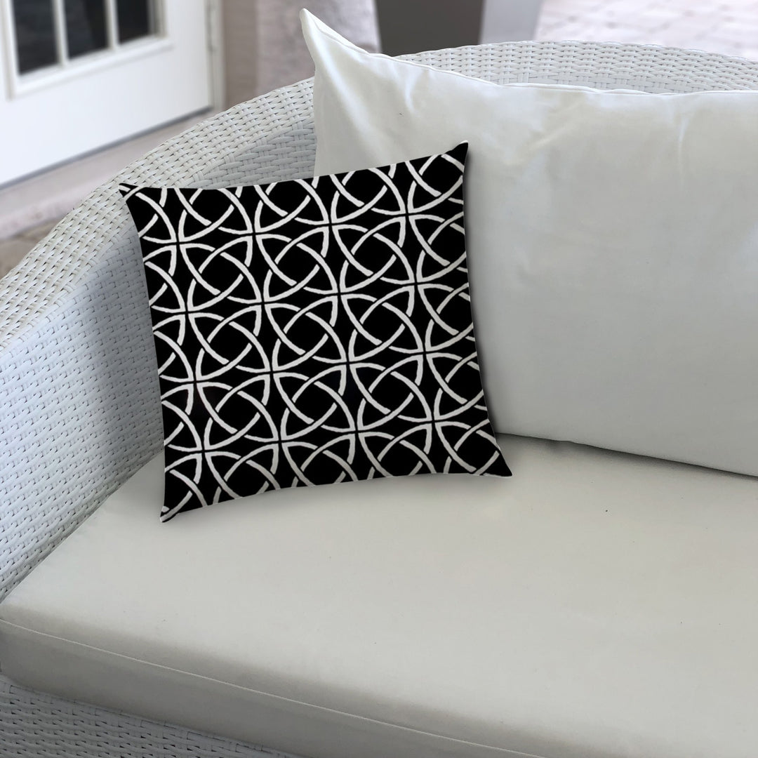 17" X 17" Black And White Blown Seam Interlocking Throw Indoor Outdoor Pillow