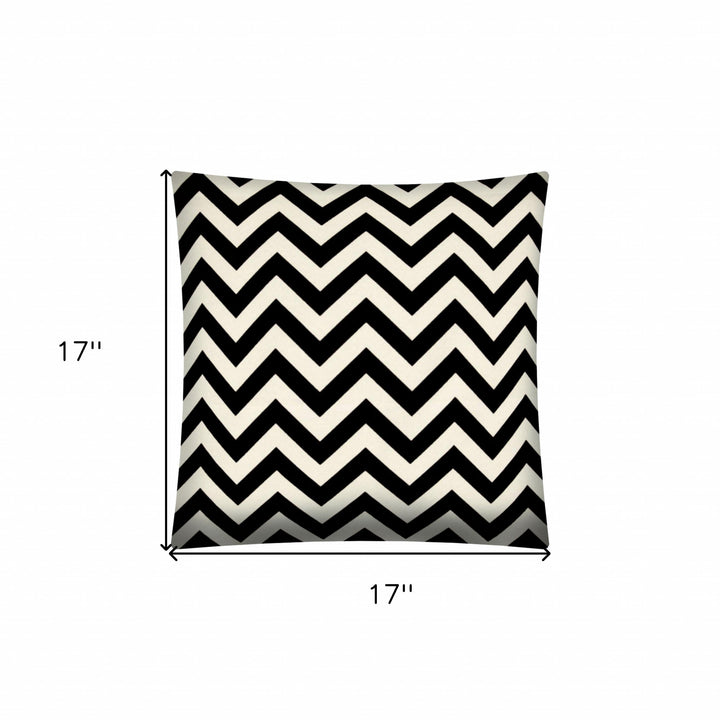 17" X 17" Black And Ivory Blown Seam Zigzag Throw Indoor Outdoor Pillow