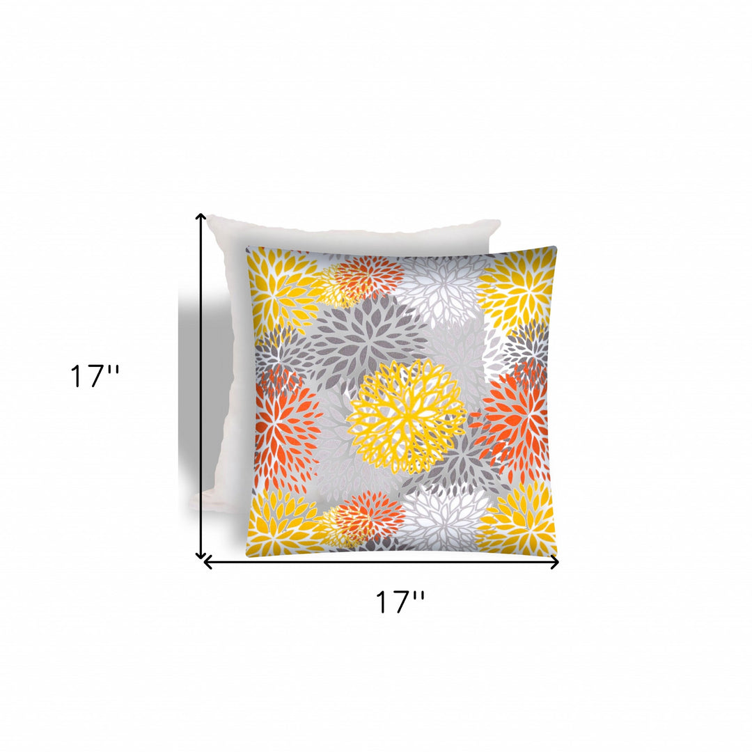 17" X 17" Gray And White Zippered Floral Throw Indoor Outdoor Pillow