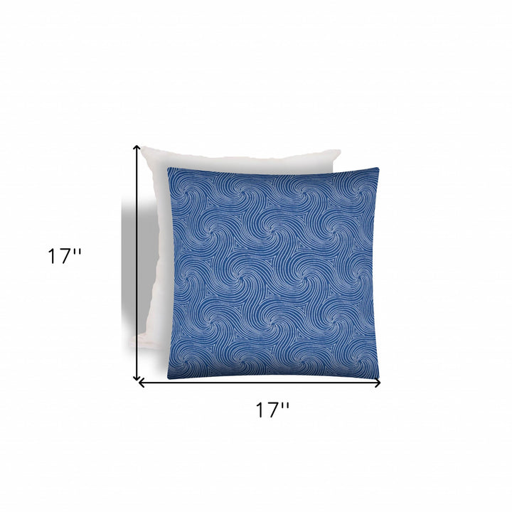 17" X 17" Blue And White Zippered Swirl Throw Indoor Outdoor Pillow