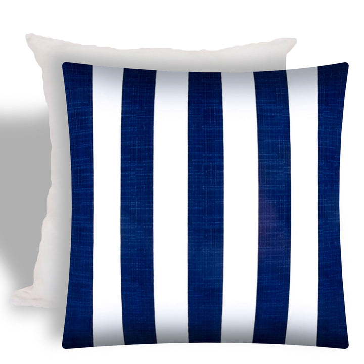 17" X 17" Navy Blue And White Zippered Striped Throw Indoor Outdoor Pillow