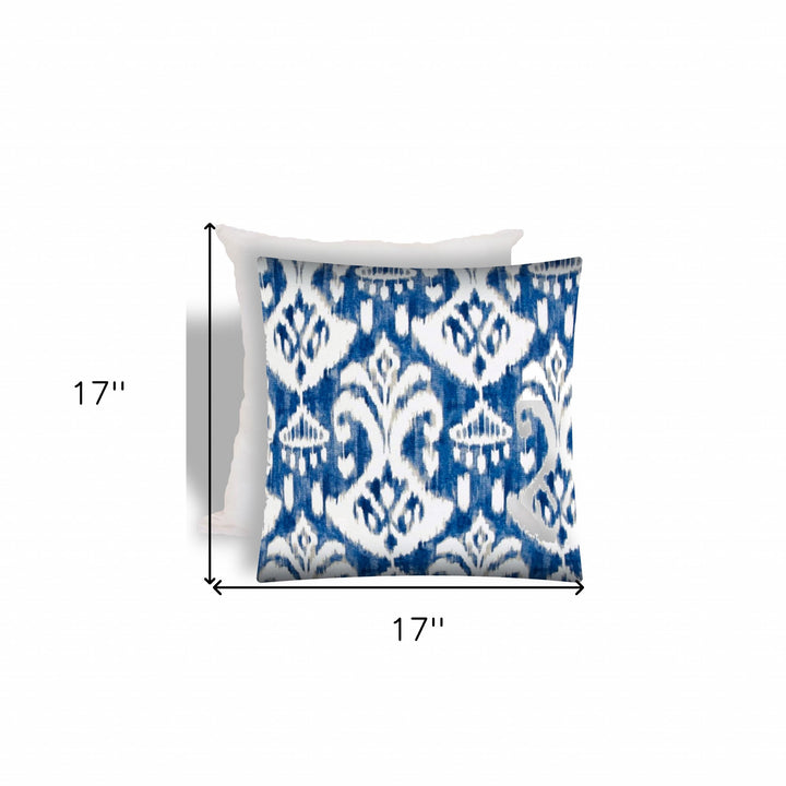 17" X 17" Indigo And Cream Zippered Ikat Throw Indoor Outdoor Pillow