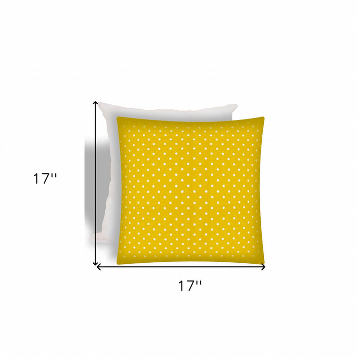 17" X 17" White And Yellow Zippered Polka Dots Throw Indoor Outdoor Pillow