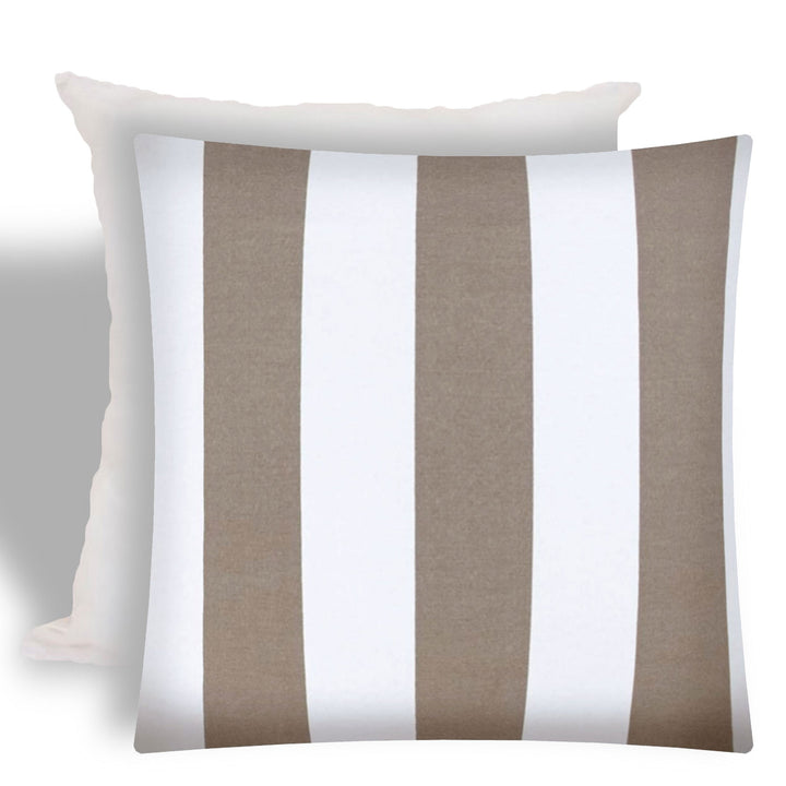 17" X 17" Taupe And Ivory Zippered Striped Throw Indoor Outdoor Pillow