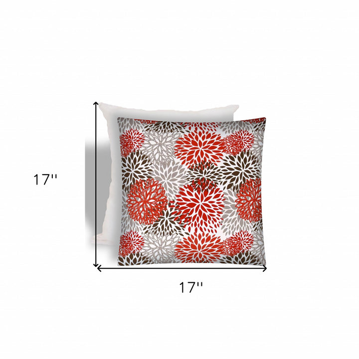 17" X 17" Red And White Zippered Floral Throw Indoor Outdoor Pillow