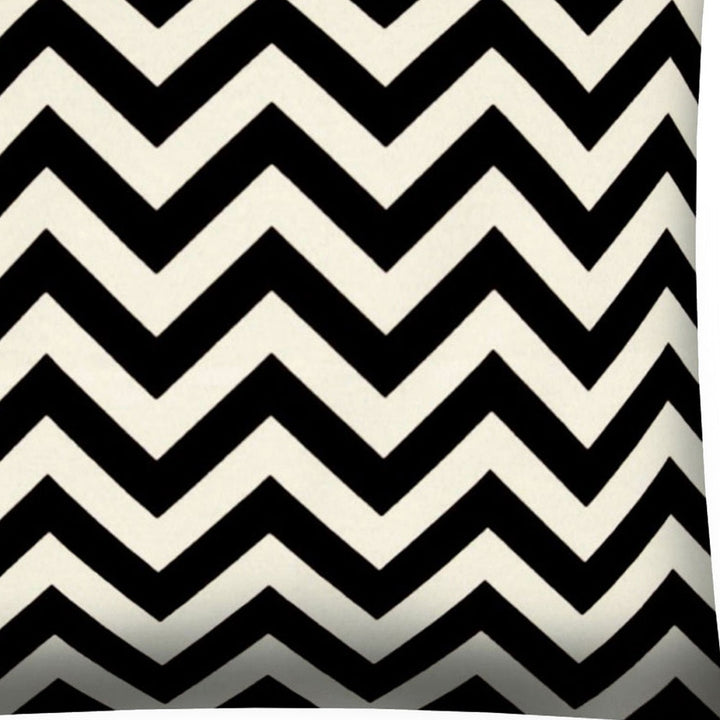 17" X 17" Black And Ivory Zippered Zigzag Throw Indoor Outdoor Pillow