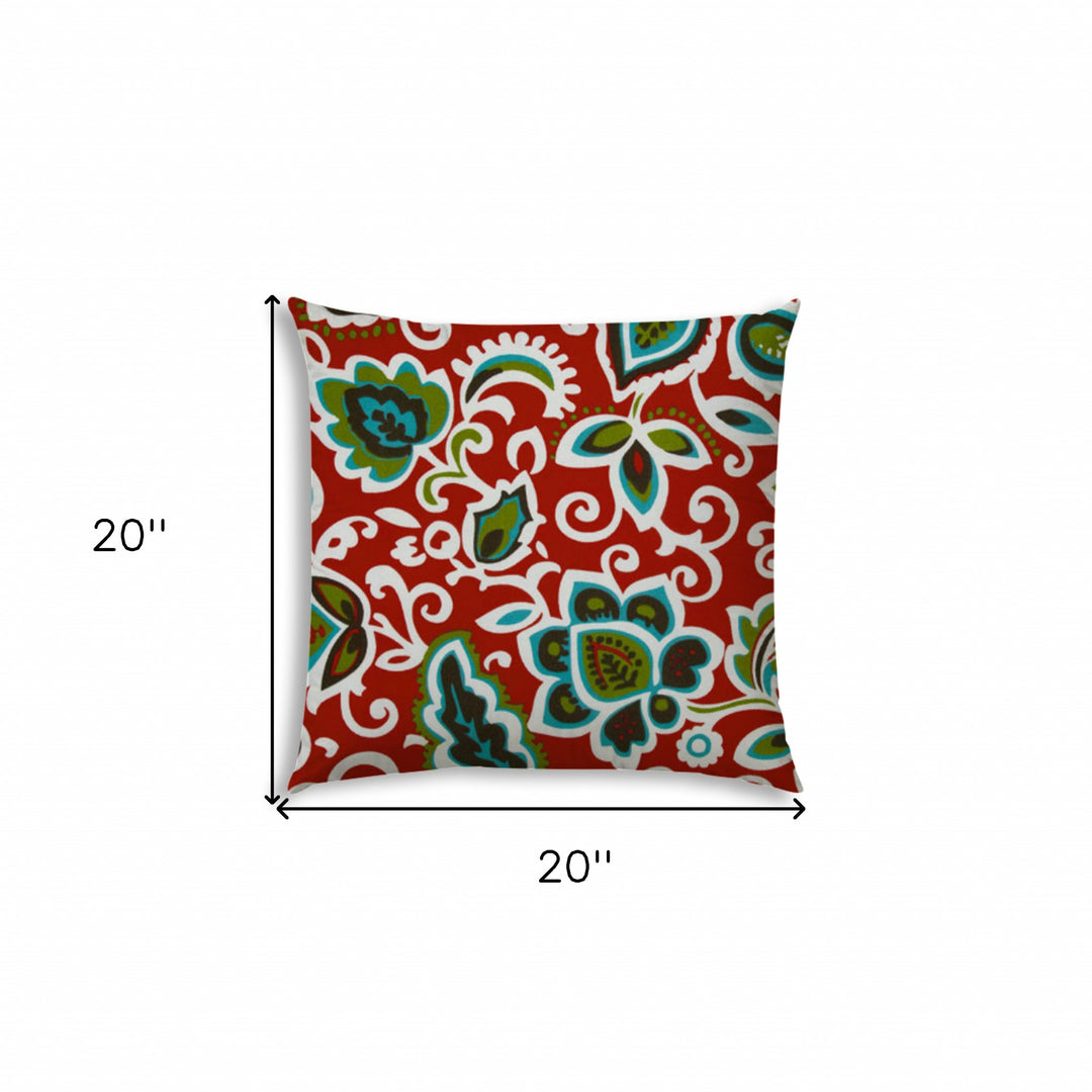 20" X 20" Read And Green Blown Seam Damask Throw Indoor Outdoor Pillow