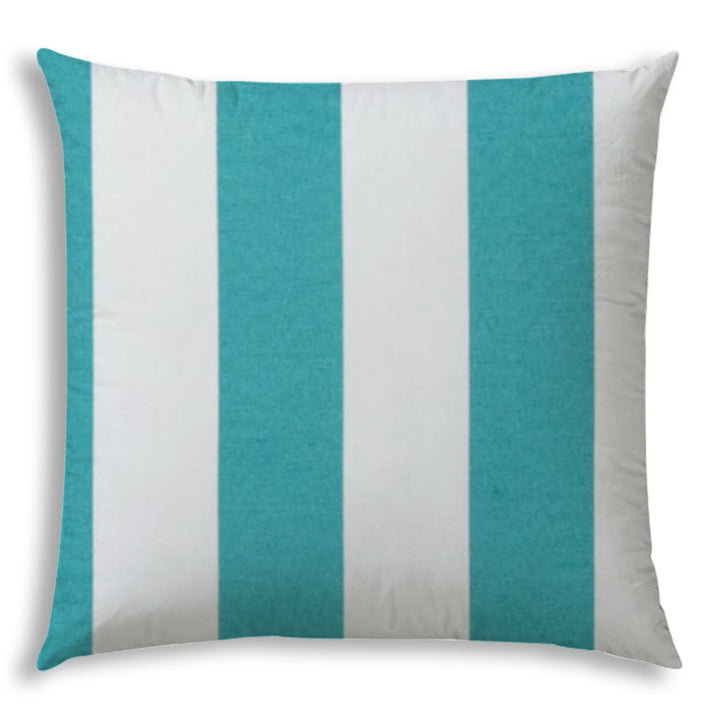 20" X 20" Turquoise And White Blown Seam Striped Throw Indoor Outdoor Pillow