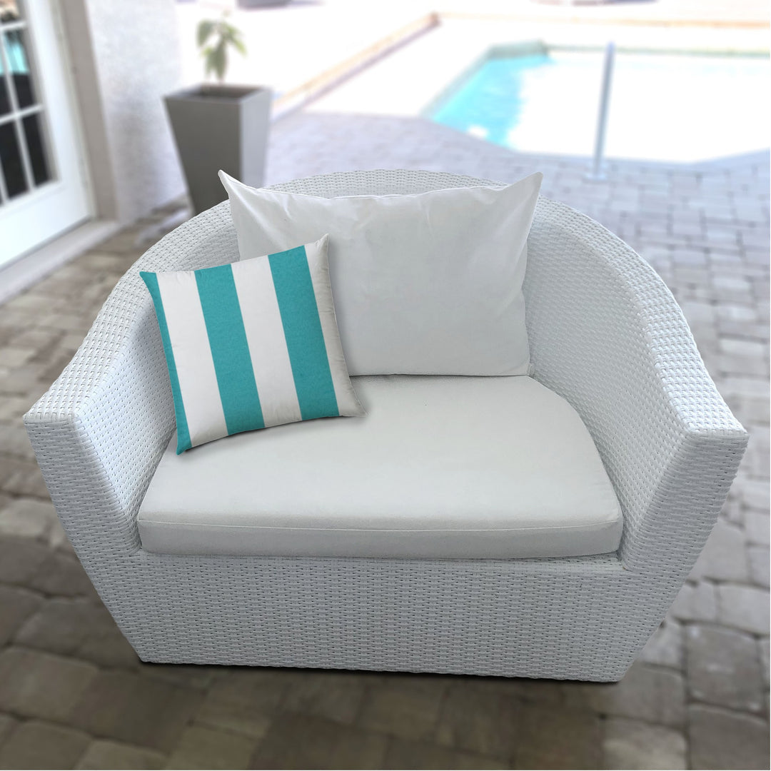 20" X 20" Turquoise And White Blown Seam Striped Throw Indoor Outdoor Pillow