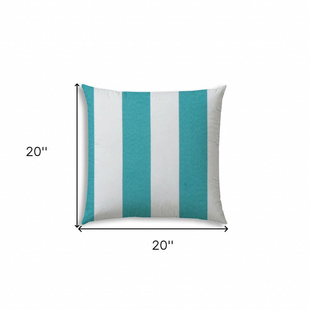 20" X 20" Turquoise And White Blown Seam Striped Throw Indoor Outdoor Pillow