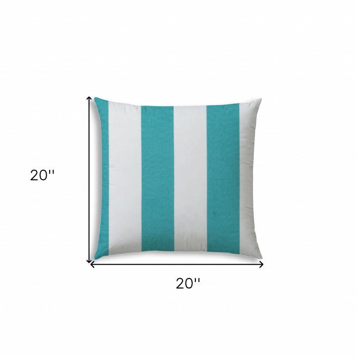 20" X 20" Turquoise And White Blown Seam Striped Throw Indoor Outdoor Pillow