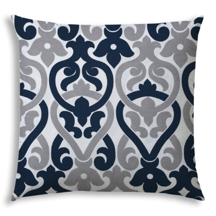 20" X 20" Navy Blue And White Blown Seam Trellis Throw Indoor Outdoor Pillow