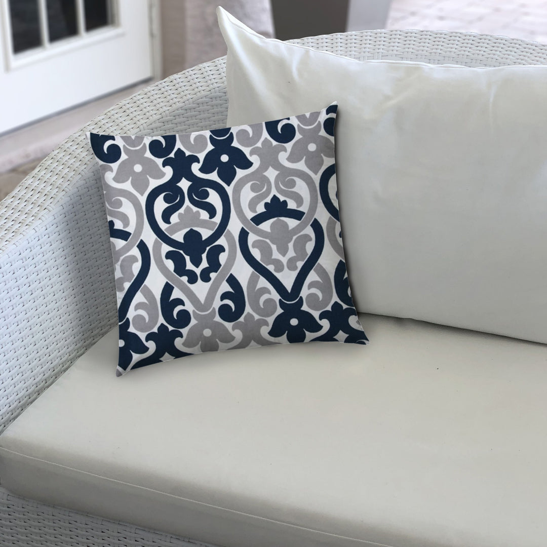 20" X 20" Navy Blue And White Blown Seam Trellis Throw Indoor Outdoor Pillow